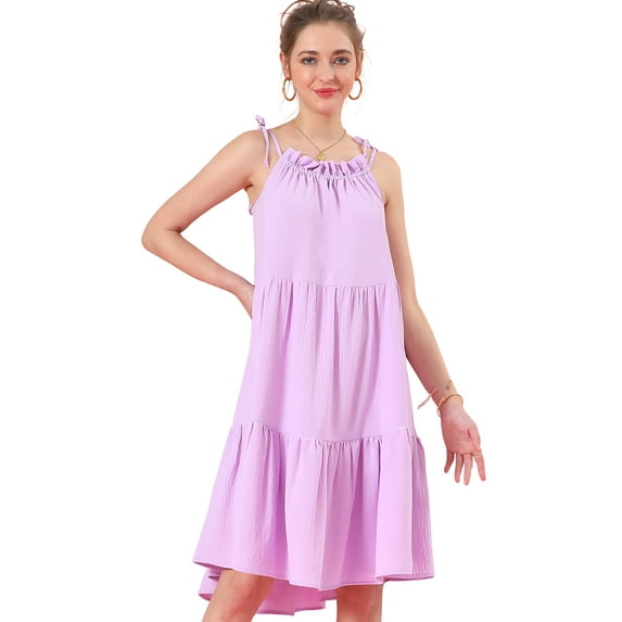 Doublju Womens Sleeveless Ruffle Round Neck Strapy Prairie Midi Dress With Plus Size