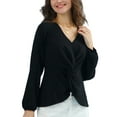 thumbnail image 1 of Doublju Womens V Neck Long Sleeve Z Twisted Ruffle Blouse Top With Plus Size, 1 of 4