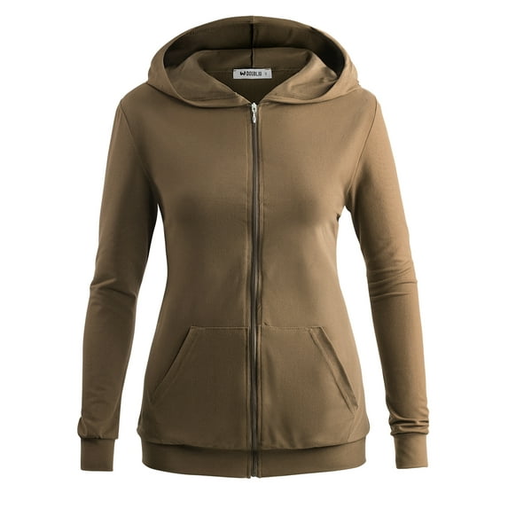 Doublju Womens Zip Up Solid Hoodie With Plus Size