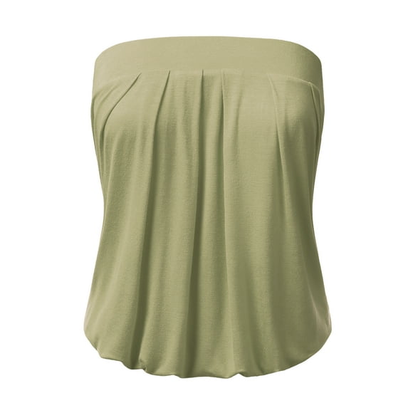 Doublju Wowen's Solid Natural Pleated Tube Top (Plus Size Available)