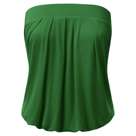 Doublju Wowen's Solid Natural Pleated Tube Top (Plus Size Available)