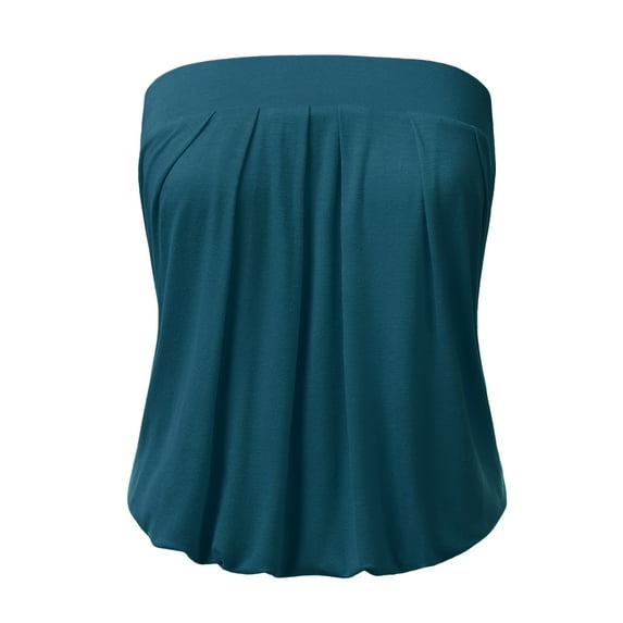 Doublju Wowen's Solid Natural Pleated Tube Top (Plus Size Available)