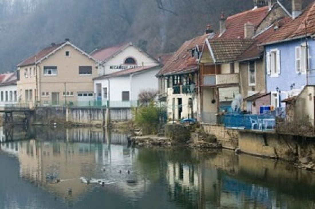 Doubs River Valley Canal Town France Canvas Art - Walter Bibikow DanitaDelimont (26 x 18)