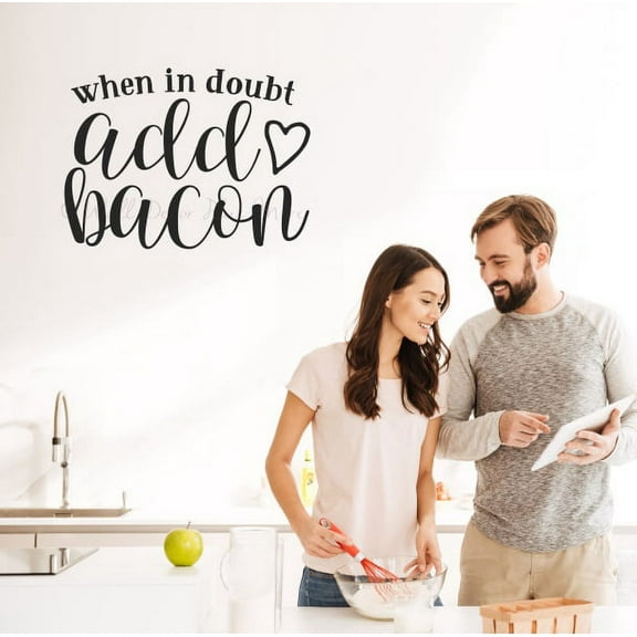 When In Doubt Add Bacon Wall Decal Sticker for Kitchen Chef Decor Words, Vinyl Lettering Art Words, Decorative Saying for Home Decoration 23x17-Inch Black