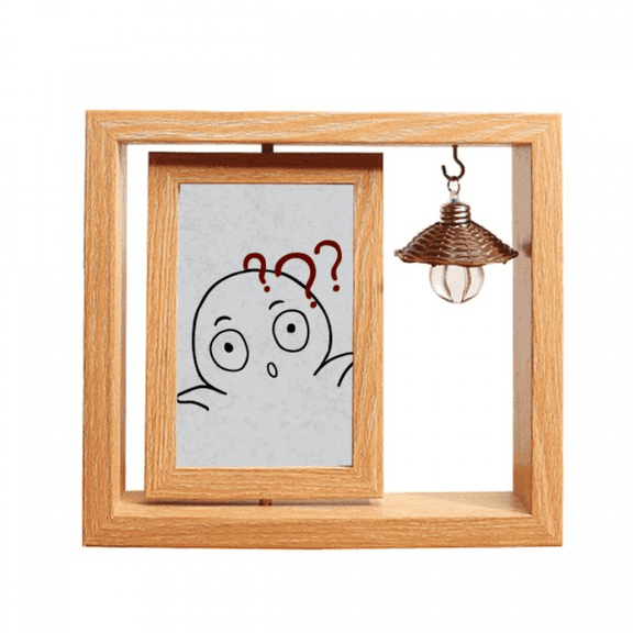 Doubt Black Cute Chat Face Cartoon Wooden Rotating Picture Photo Frame 4x6