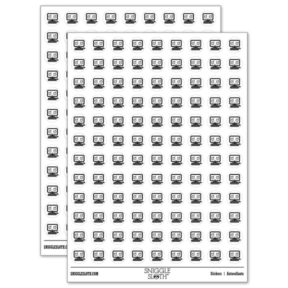Doubtful Kawaii Computer Face Emoticon 200+ Round Stickers - White - Matte Finish - 0.50" Size