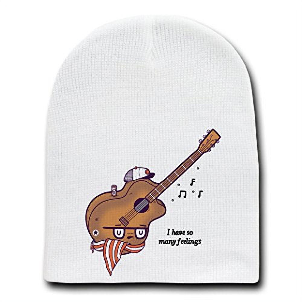 "Douche Guitar" Hipster Humor White Beanie Skull Cap Hat