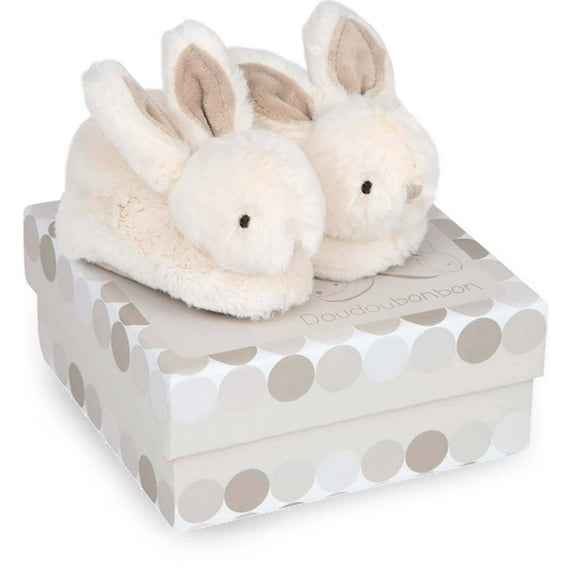 Doudou Et Compagnie Bunny Baby Booties with Rattle - Rattle Brown
