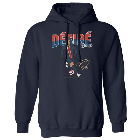Doue Soccer Signed Graphic - Paris Fan Design Unisex Hooded Sweatshirt (Navy, Small)
