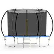 FUNTOK 10 FT Trampoline with Enclosure Net for Kids Adults, 600 LBS New Upgraded Recreational Backyard Trampolines with Waterproof Jump Mat Ladder for 3 Person