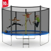 FUNTOK 10FT Trampoline for Kids and Adults, Recreational Trampoline with Enclosure Net, 600LBS Capacity Outdoor Backyard Trampoline w/ Ladder for 3-4 Kids