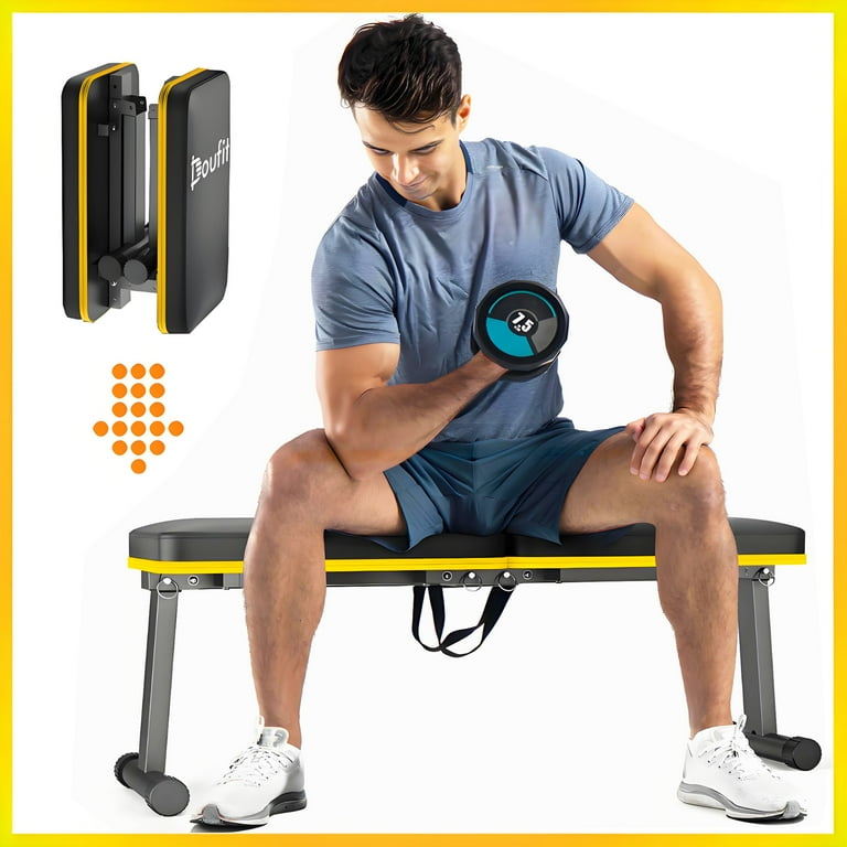 Doufit Flat Bench 660 lbs Foldable Weight Bench Steel Strength Training Ab Exercises Workout Bench Press Dumbbell Bench 47.5 x 11 x 17.3 Black for