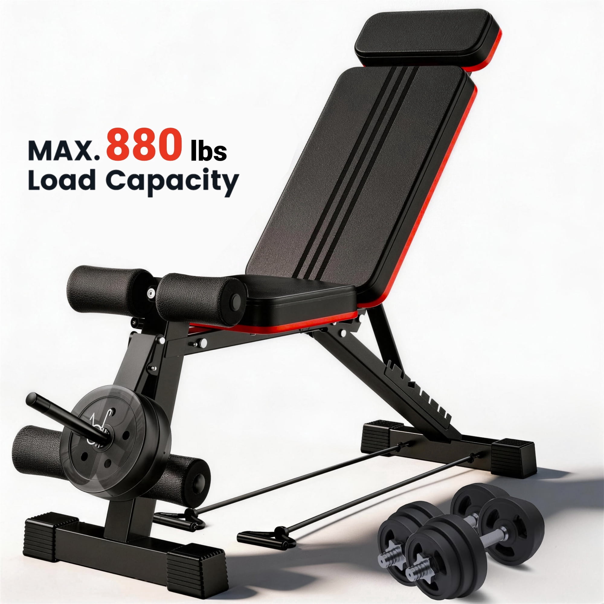 Weight Bench,Blacksmith Foldable Workout Bench with Leg Extension and Extended Headrest,880 LBS Capacity Incline Decline Bench for Home Gym Full Body Exercise