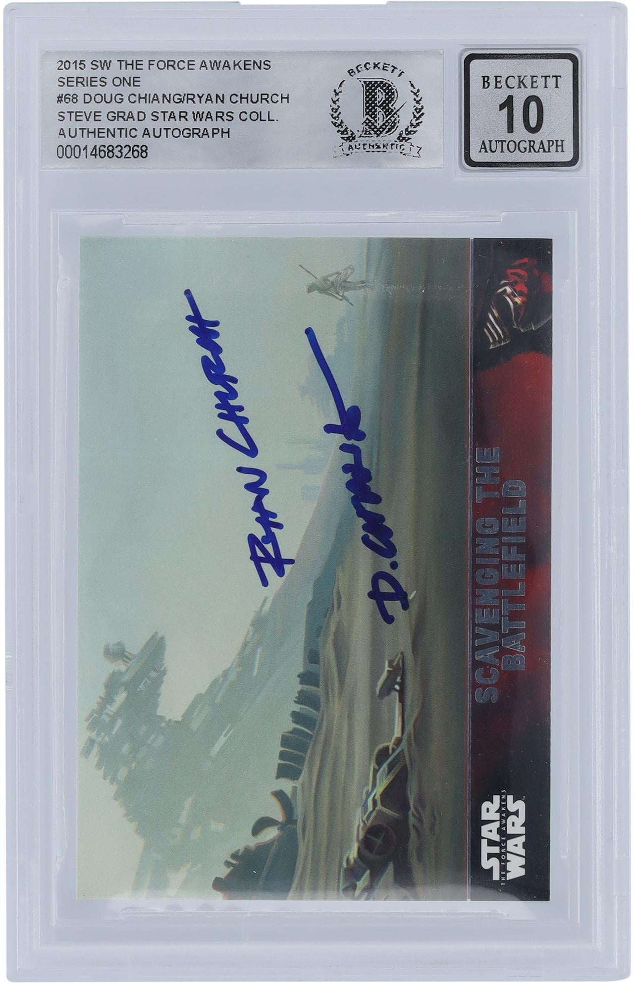 Doug Chiang and Ryan Church Star Wars Autographed 2015 Topps The Force Awakens #68 BGS Authenticated 10 Auto Card