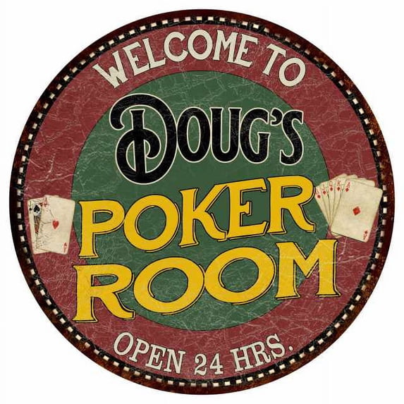 Doug's Poker Room 14" Round Metal Sign Kitchen Bar Wall Decor 100140034053