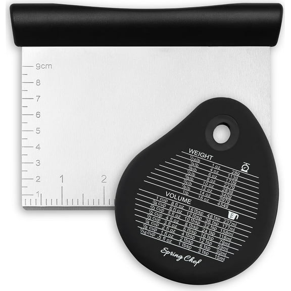 Dough Bench Scraper for Baking with Markings - Stainless Steel Kitchen Dough Cutter Tool with Bowl Pastry Scraper for Pizza, Bread, Pastries - Bench Knife - Dishwasher Safe - Black