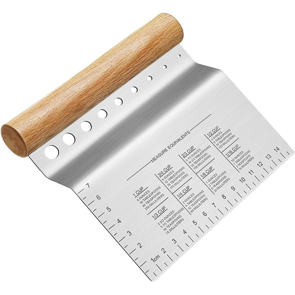 Dough Bench Scraper/Cutter/Chopper Stainless Steel Blade with Herb Stripper,Multipurpose Kitchen Pastry Tool with Scale Ruler - Leaf Remover - 1 Pack