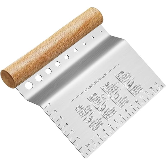 Dough Bench Scraper/Cutter/Chopper Stainless Steel Blade with Herb Stripper,Multipurpose Kitchen Pastry Tool with Scale Ruler - Leaf Remover