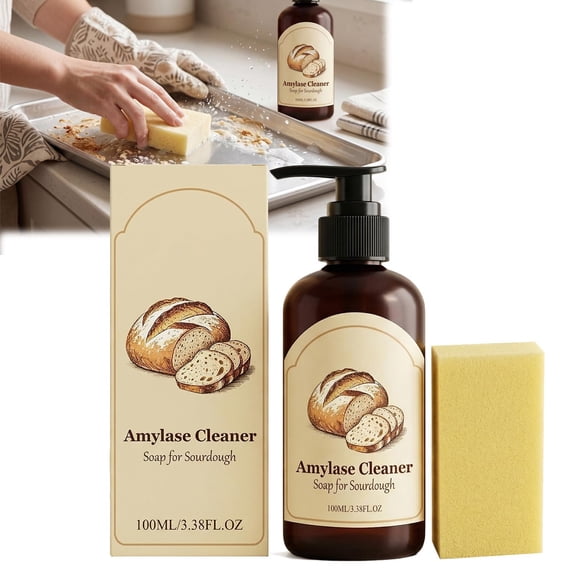 Dough Dissolve Soap for Sourdough, Enzyme-Powered Cleaner for Sticky Dough & Starters, Fast-Acting Baking Mess Solution with Sponge, 100ml / 3.38 fl. oz