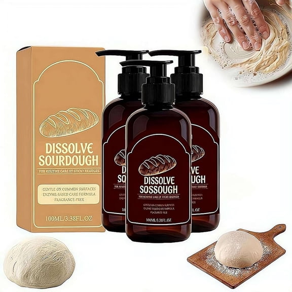 Dough Dissolver Cleaner, Fast Acting Kitchen Cleaning Liquid, Dough Breakdown Remover 100ml for Bowls, Pots and Utensils, Baking Cleanup Solution for Home Kitchen (3Pcs)