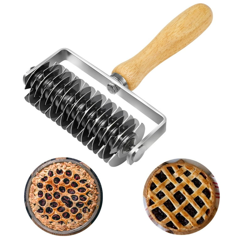 Dough Lattice Roller Stainless Steel Pastry Cutter with Wooden Handle Household Time Saver Baking Pastry Tools for Dough Cookie Pie Pizza Bread
