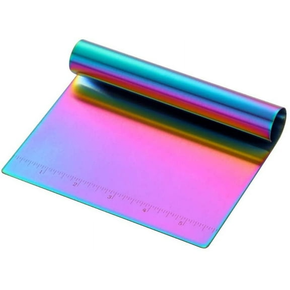 Dough Pastry Cutter Bench Scraper & Chopper Stainless Steel Mirror Polished with Measuring Scale Multipurpose Cake Pizza Cutter Pastry Bread Separator Scale Knife Rainbow