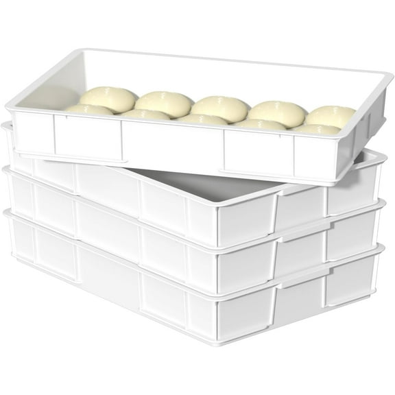 Dough Proofing Box, Stackable Pizza Proofing Dough Trays (23.75 x 16.25 x 3.8 Inches), White, 4 Pack
