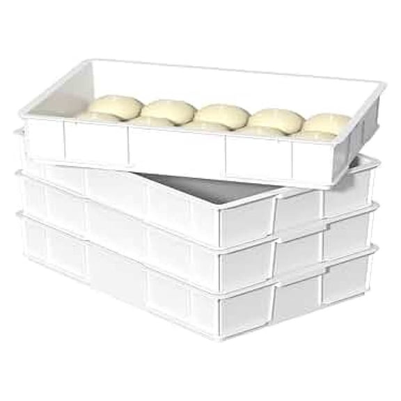 Dough Proofing Box, Stackable Pizza Proofing Dough Trays (23.75 x 16.25 x 3.8 Inches), White, 4 Pack