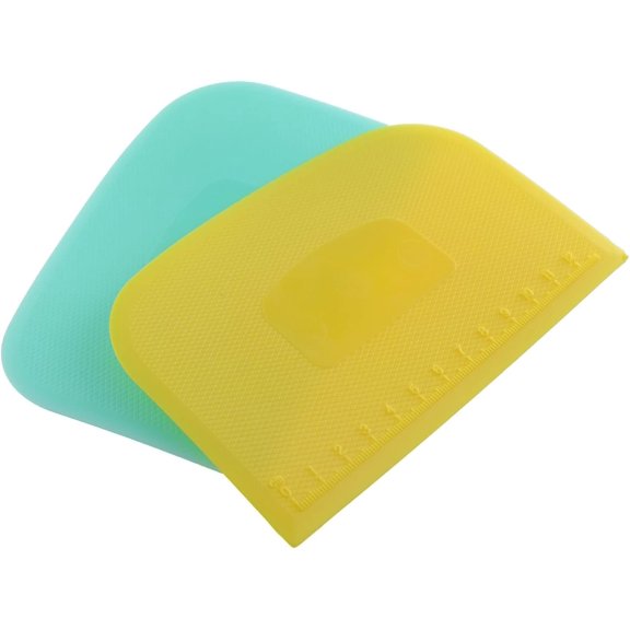 Dough Scraper 2PCS Multipurpose Nonslip Bench Cutter with Measurement, Bowl Scraper Scraper for Dough, Pastry, Pizza, Bread, Baking, Cake and More, Bench Scraper (Sky Blue, Yellow)
