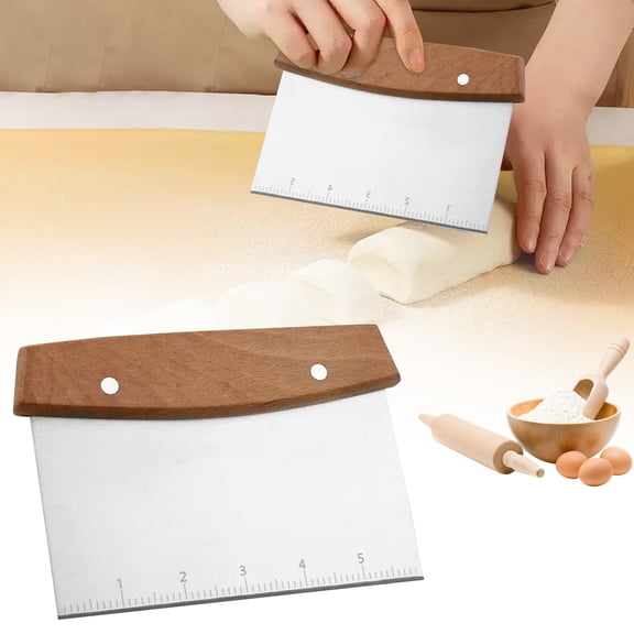 Dough Scraper Basdi Stainless Steel Kitchen Countertop Scraper & Dough Cutter - Baking Tool for Pizza & Bread - Non-Slip Cutting Tool for Pastry & Cake, Pastry Cutter