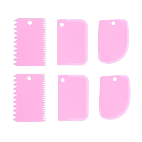 Dough Scraper Bench Scraper Dual Sided Comb Curved Flat Cake Scraper Tool, Decorating Comb, Plastic Sawtooth, 6Pcs, 4.7x3.4",Pink; for Baking, Non-Slip Bakeware Decorating Tools