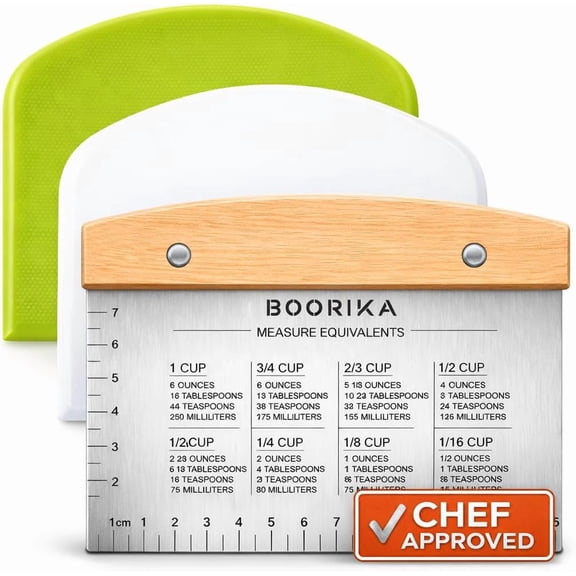 Dough Scraper & Bench Scraper Kitchen Stainless Steel Sourdough Tools Dough Cutter for Sourdough Bread, Pizza, and Flat Top Griddles Chef Approved (Light)