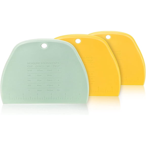 Dough Scraper Bench Scraper for Baking,3 Pieces Food Safe Plastic Dough/Cake/Bread/Pizza Cutter for Kitchen tools,Yellow-Yellow-Green