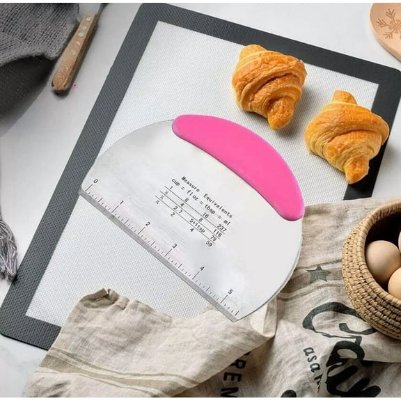 Dough Scraper Cutter Pink Stainless Steel Dough Pizza Cutter With Scale Kitchen