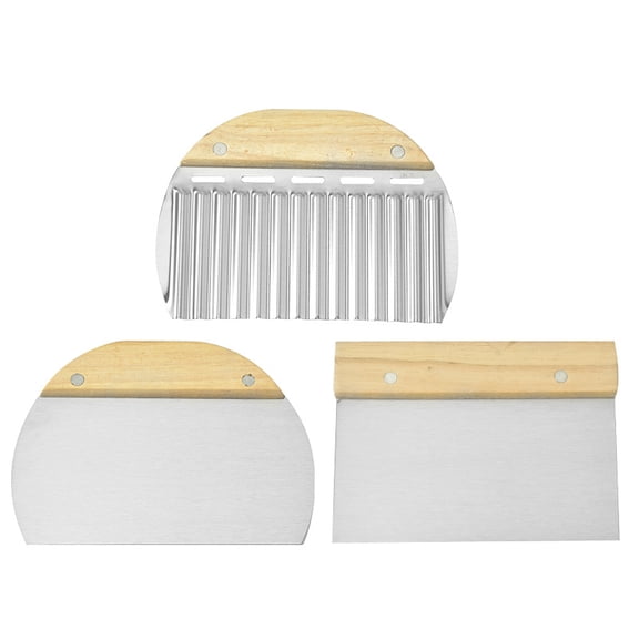 Dough Scraper Cutter Set, Stainless Steel Wood Handle, For Kitchen Baking Pastry Pizza, Standard, Multi-Color, 3 Pieces