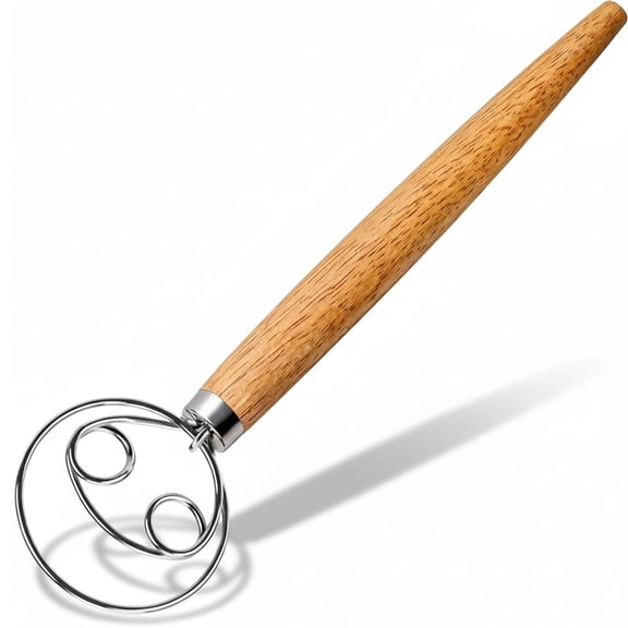 Hamho 25cm Swedish Bread Whisk, 304 Stainless Steel Mixing Hook with Wooden Handle for Sourdough, Flour & Pasta Heavy Baking