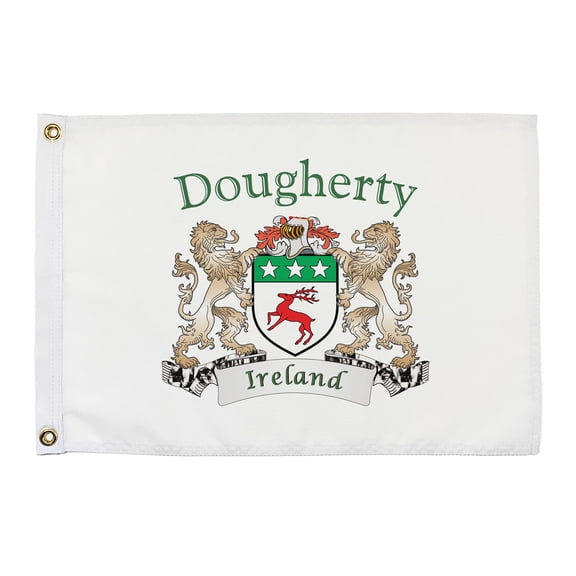 Dougherty Irish Coat of Arms Small White Flag - 16"x10.5" inches