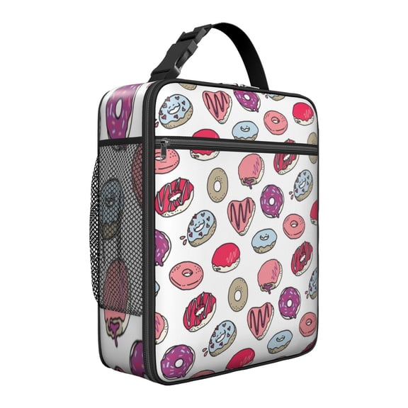 Doughnut and Candy Insulated Lunch Tote – Colorful and Funny Dessert Pattern with Sweet Donut Design, Waterproof Bento Cooler Bag for Picnic, Office, or School