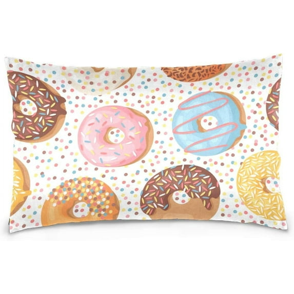 Doughnut and Colorful Dots Velvet Oblong Lumbar Plush Throw Pillow Cover/Shams Cushion Case 20x30in Decorative Invisible Zipper Design for Couch Sofa Pillowcase Only