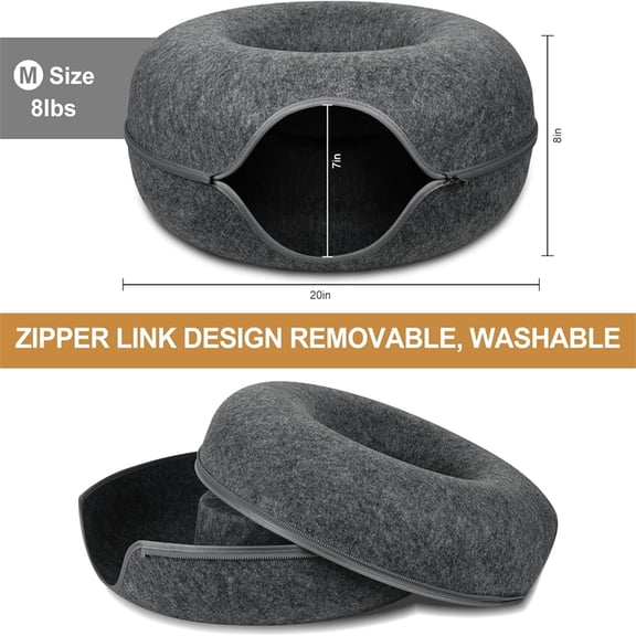 Doughnut cat bed, dark grey, 20 inches in size, large cat nesting bed, scratch-resistant doughnut cat bed, suitable for indoor cats