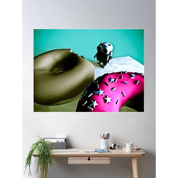 Doughnuts And Toy Robot 02 Poster Wall Art, Modern Wall Decor For Living Room Bedroom, 8x12 UNFRAMED