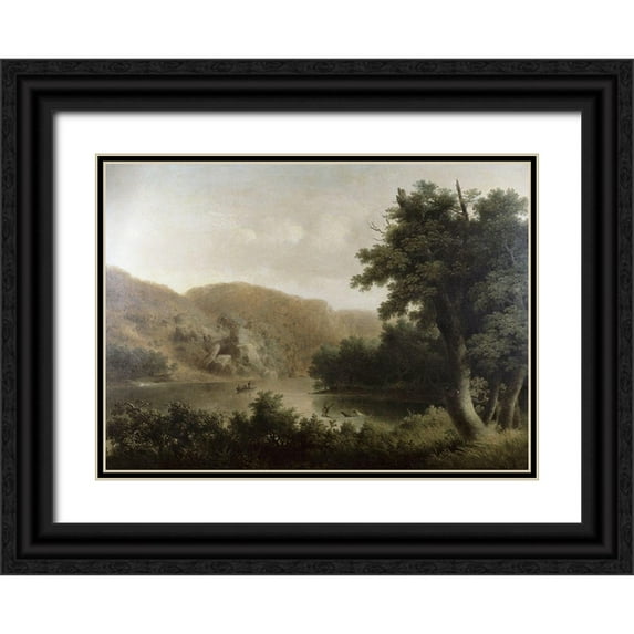 Doughty, Thomas 24x19 Black Ornate Wood Framed with Double Matting Museum Art Print Titled - Mountain Lake
