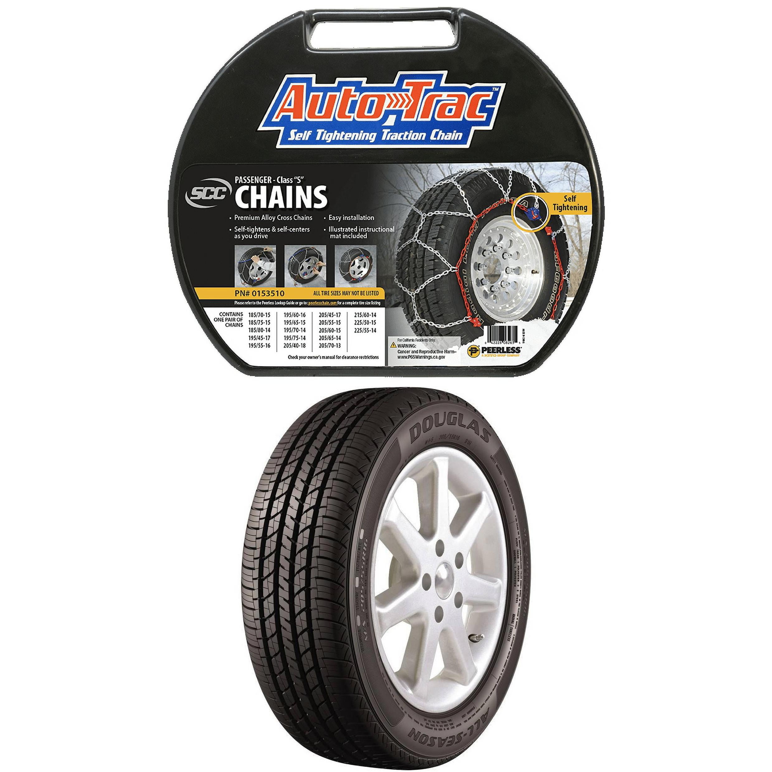 Douglas All-Season Tire 195/65R15 91H SL &amp; Peerless Tire Chain Bundle