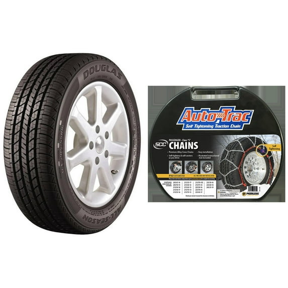 Douglas All-Season Tire 215/60R16 95H SL & Peerless Tire Chain Bundle