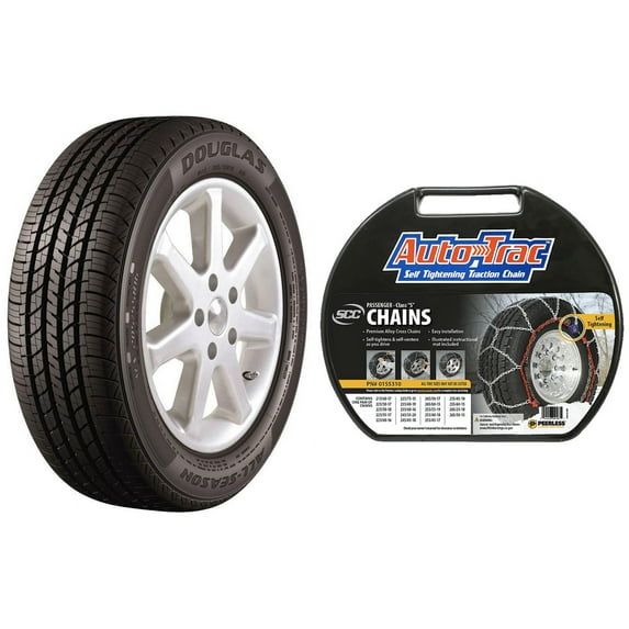 Douglas All-Season Tire 225/60R16 98T SL & Peerless Tire Chain Bundle