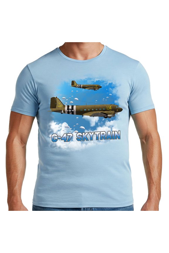 Douglas C-47 Skytrain The Clouds Light Blue Adult Shirt-5XL