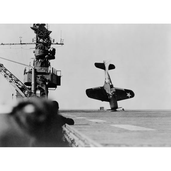 Douglas Dauntless Dive Bomber Balanced On Nose After Crash Landing On Carrier Flight Deck. June 21 History