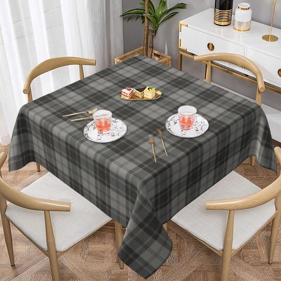 Douglas Grey Tartain Plaid Black Gray 100% Polyester Fiber Square Tablecloth Anti Pilling Tablecloth Decoration 52"X52"