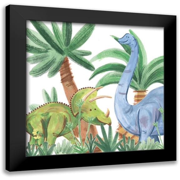 Jamie Douglas 12x12 Black Modern Wood Framed Wall Art Titled - Dino Buddies II