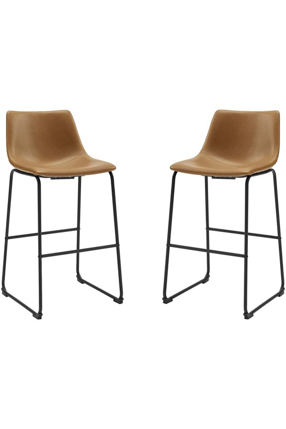 Douglas Urban Industrial Faux Leather Armless Lounge Kitchen Bar Chairs, Set of 2, Whiskey Brown